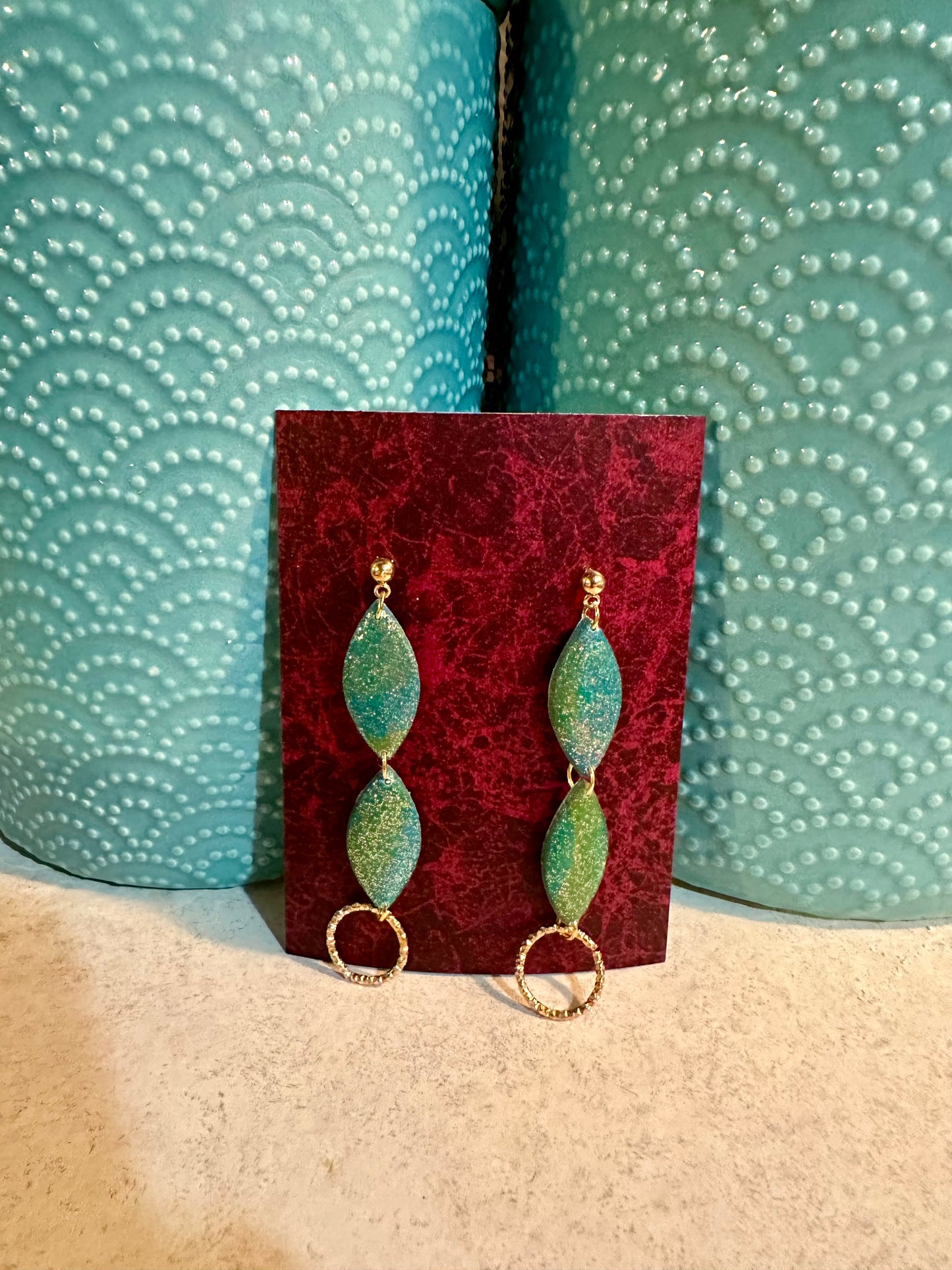 Teal and Gold Earrings