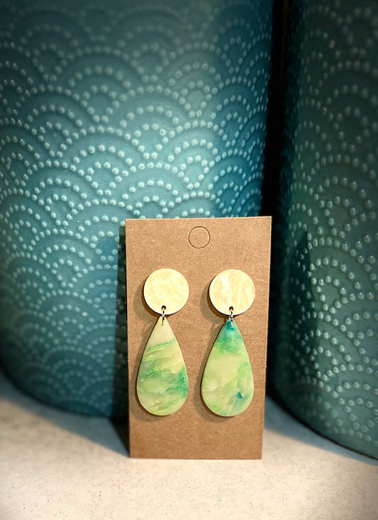 Green and Yellow Glassy Earring